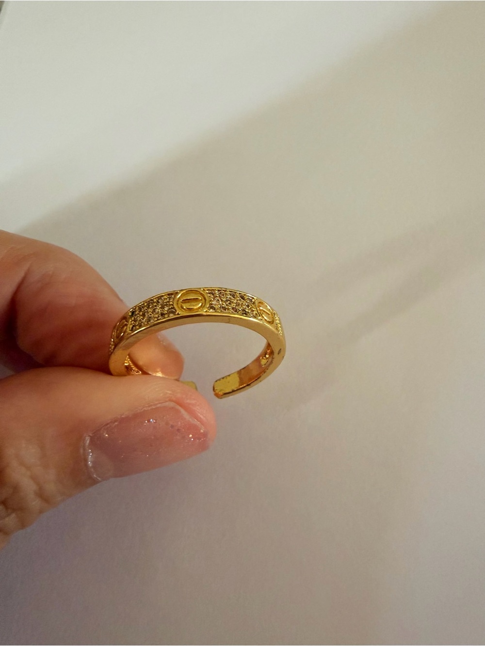 Gold Plate Tone Pavé Open Band Ring